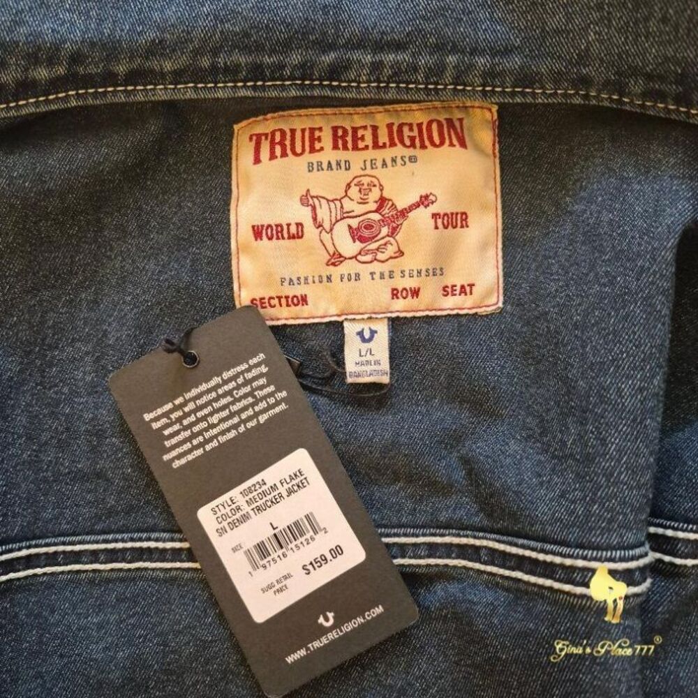 NWT True Religion Men’s Jesse SN Trucker Denim Jean Jacket Medium Flake, Size L - Picture 9 of 16